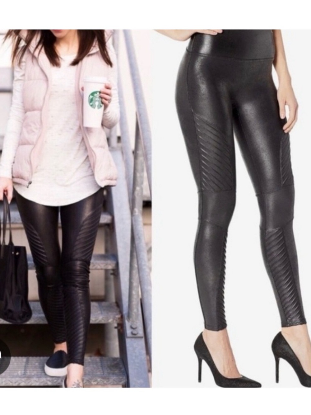SPANX | Black Faux Leather Moto Leggings L